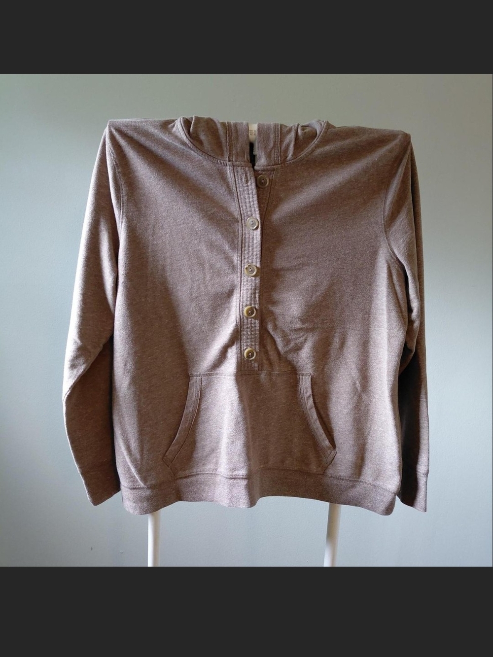 Sonoma Taupe Button Henley Hoodie Sweatshirt